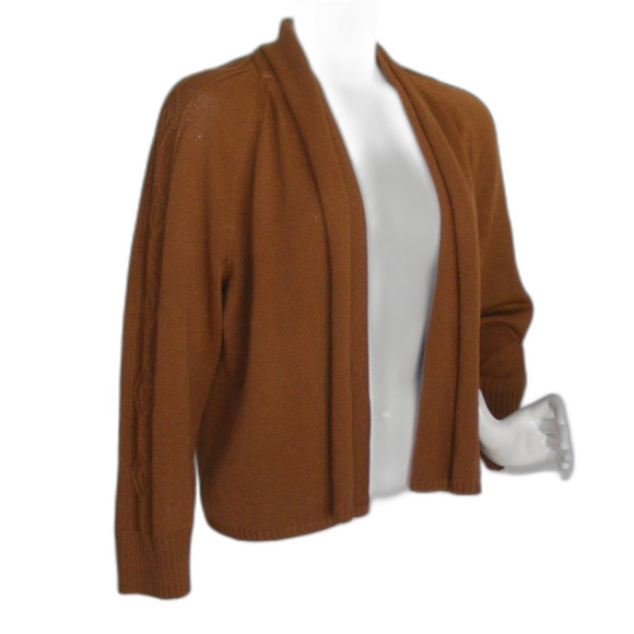 ST.JOHN SPORT Sweater, XL, Brown Knit, Long sleeve, Open front, Textured sleeve - Picture 2 of 14